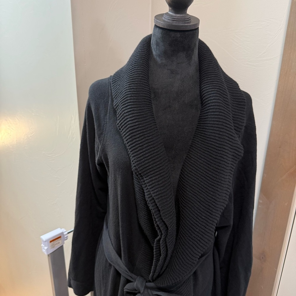 Miss Me Black Flowy Tie Front Cardigan Sweater Heavyweight Long Length Knit Wrap - Picture 2 of 9